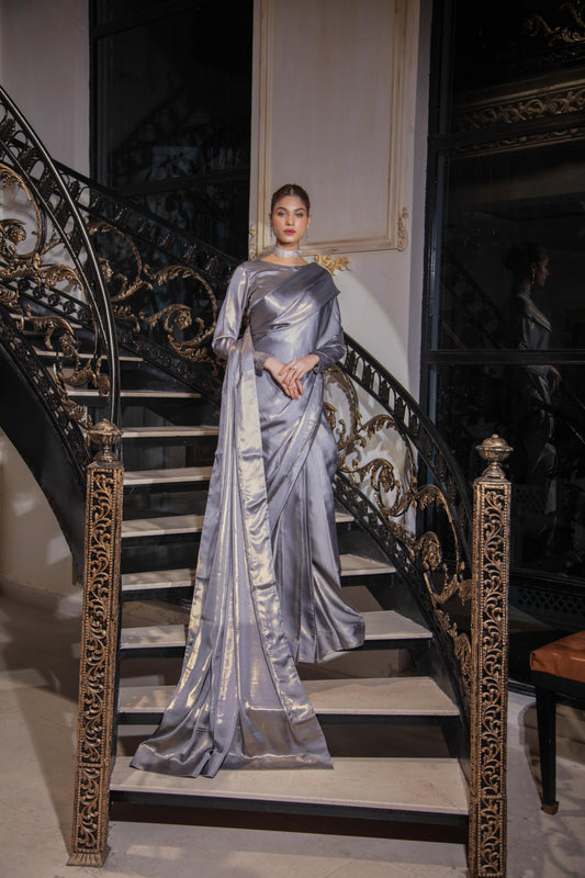 ZAHIRA Grey Saree Silk Sparkle